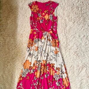 Vince Camino Spring Vivid Floral Flowy Twist Lightweight Midi Length Dress